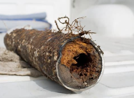 Part Of Drain Pipe That Has Dirt And Roots In It