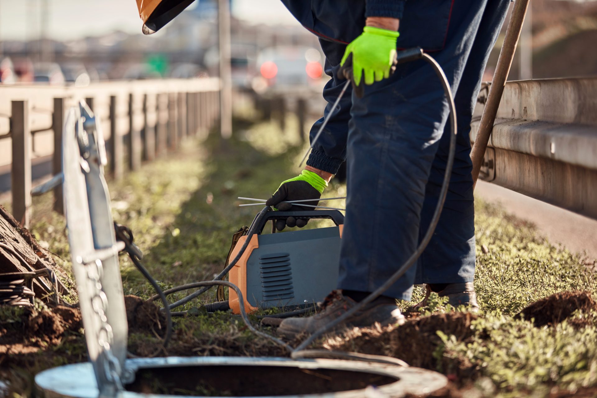 Worker With A Camera To Check For Line Blockage