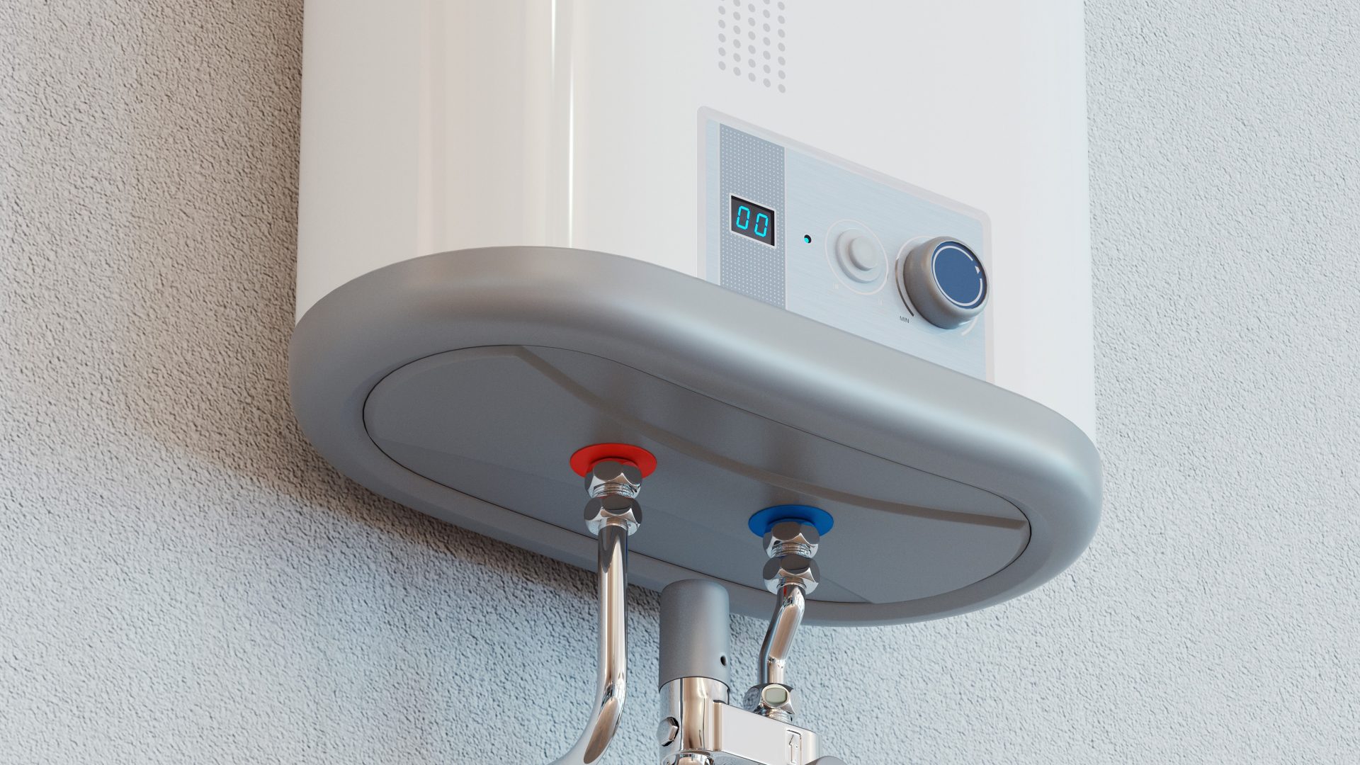 Newly installed tankless water heater on white wall