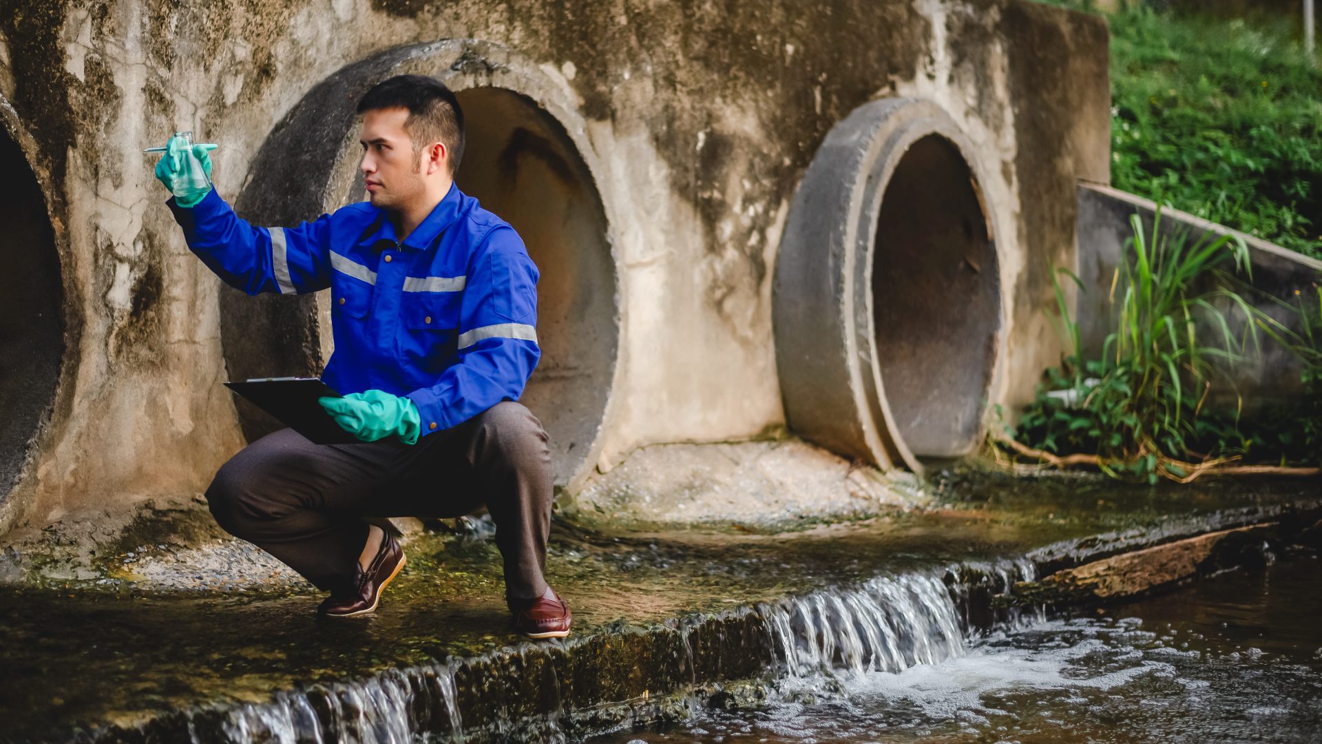 A scientist checks local waterways for contamination