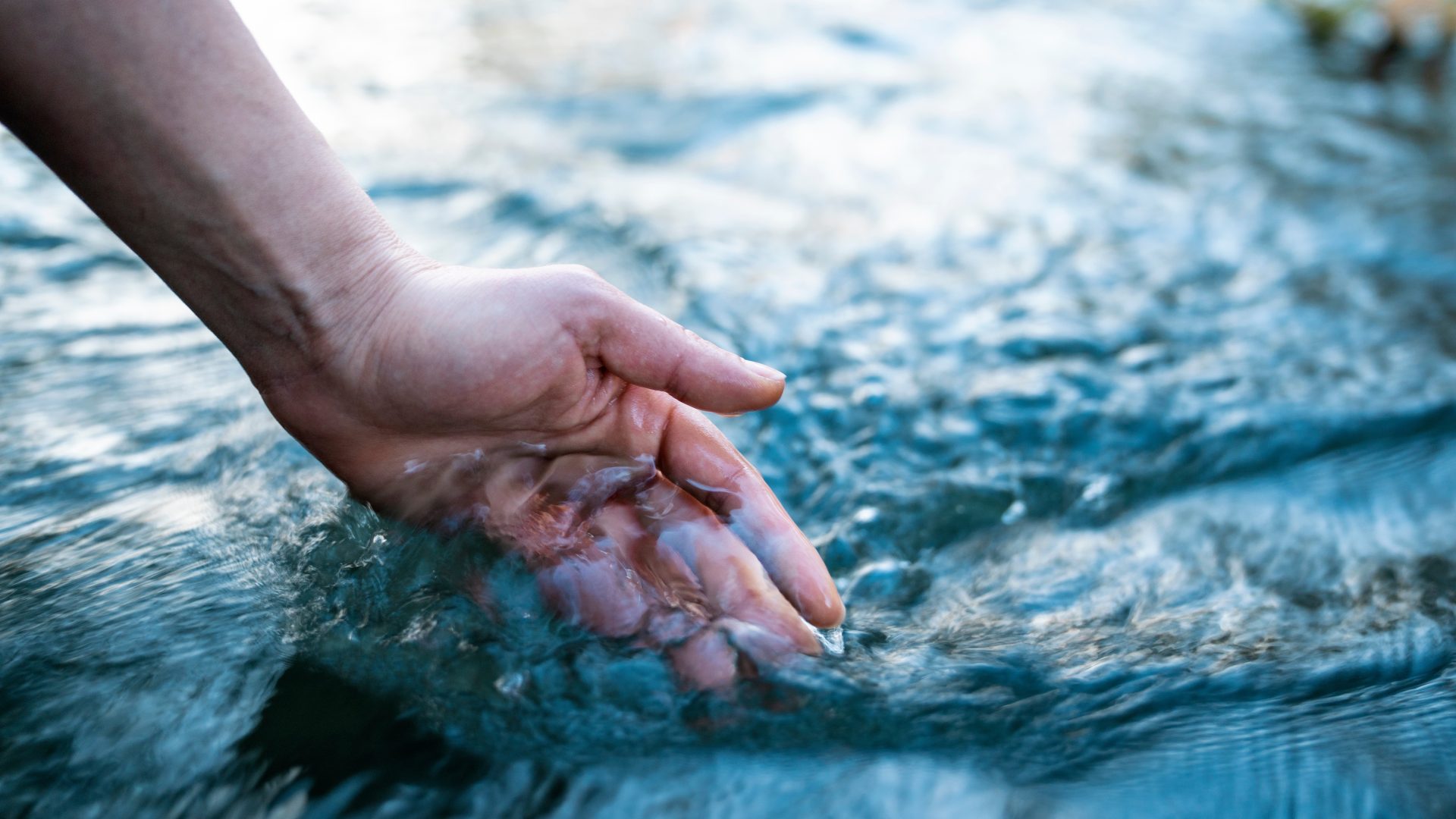 A person places their hand in fresh water