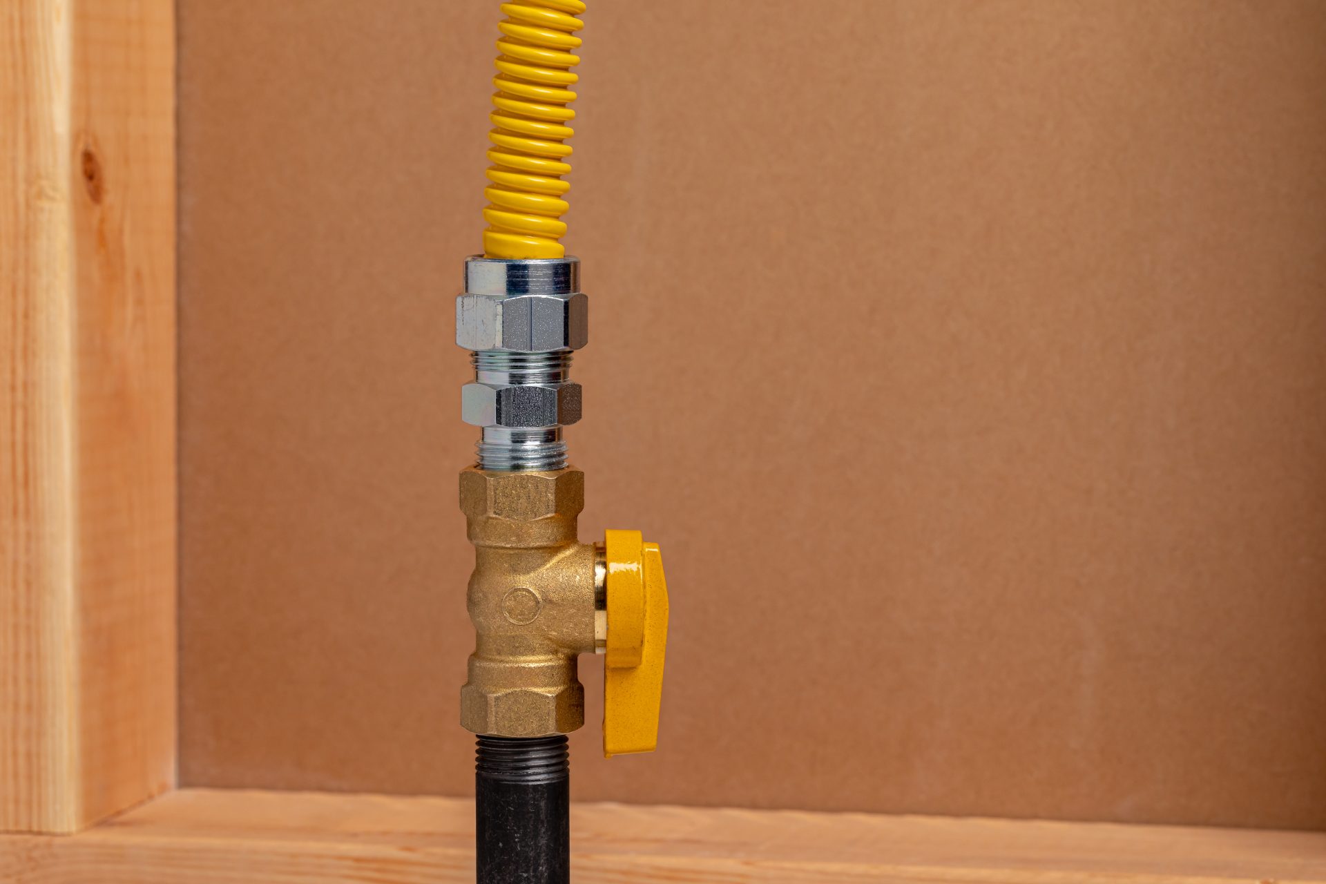A newly installed gas line shutoff valve.